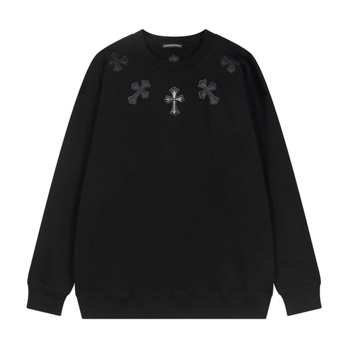 Chrome Hearts Leather Cross Metal Detail Crewneck Sweatshirt — front