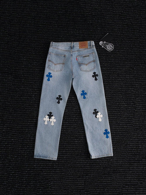 Chrome Hearts Cross Patch Light Blue Denim Jeans — back