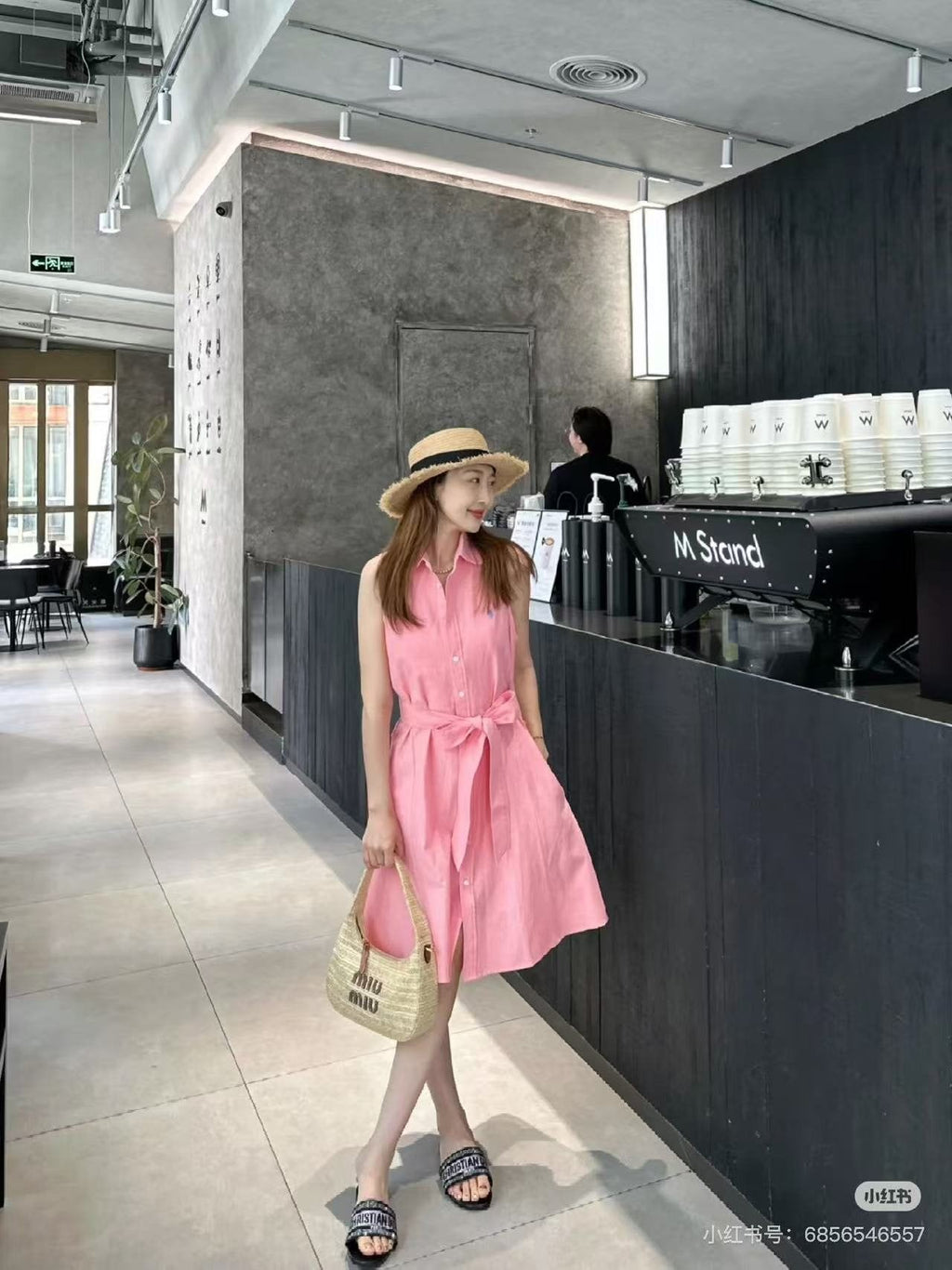 Test2-Ralph Lauren Sleeveless Belted Oxford Shirt Dress — model